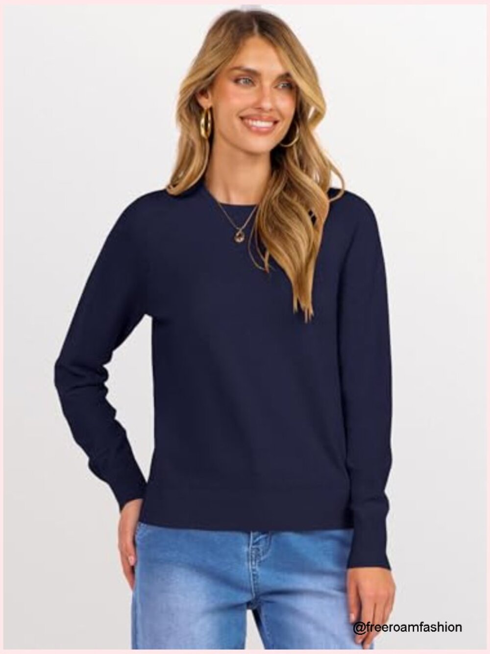 Long Sleeve Crewneck Loose Fit Lightweight Knit Pullover Sweater - Picture 4 of 7